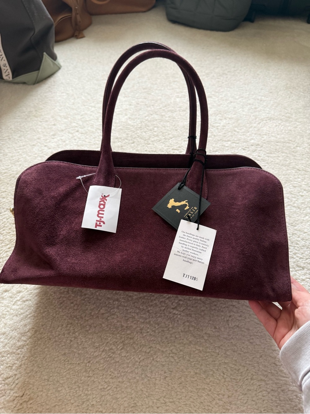 NWT CLAUDIA FIRENZE Suede Handbag East/West Style Burgundy/ Deep Wine